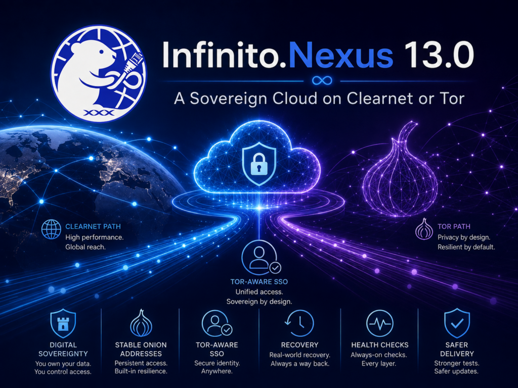 Infinito.Nexus 13.0: A Sovereign Cloud on Clearnet or Tor
